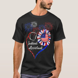 Medical Assistant Sunflower American Flag 4th Of J T-Shirt