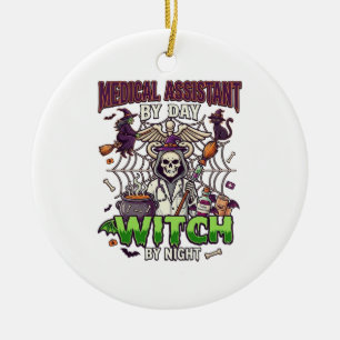 Medical Assistant Witch Skeleton Syringe Cauldron Ceramic Ornament