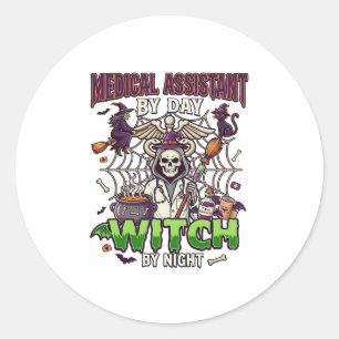 Medical Assistant Witch Skeleton Syringe Cauldron Classic Round Sticker