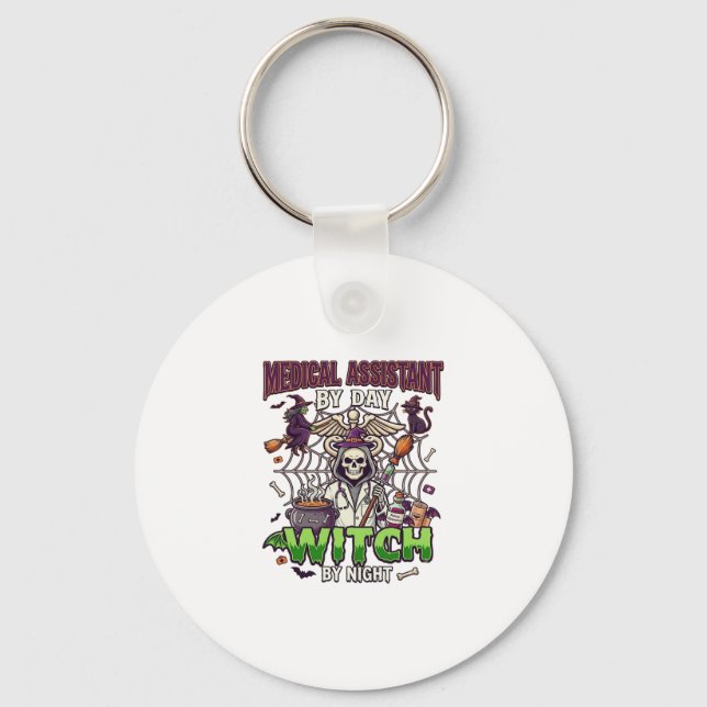 Medical Assistant Witch Skeleton Syringe Cauldron  Keychain (Front)