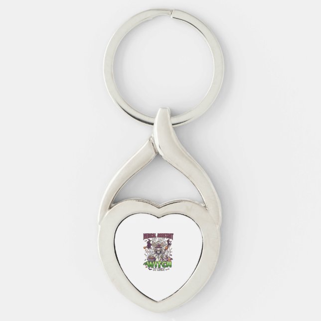 Medical Assistant Witch Skeleton Syringe Cauldron  Keychain (Front)