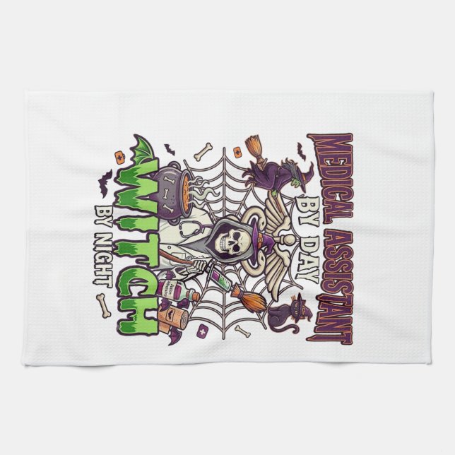 Medical Assistant Witch Skeleton Syringe Cauldron  Kitchen Towel (Horizontal)