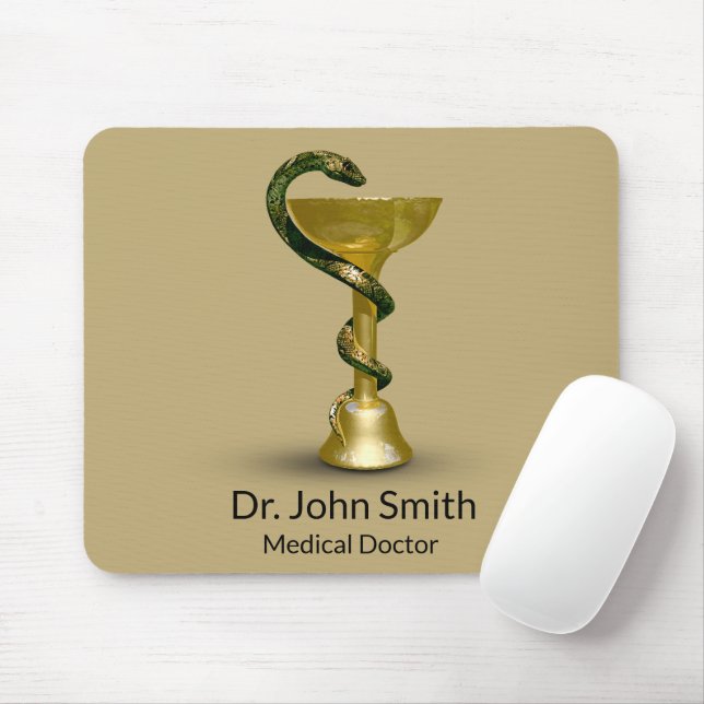 Medical Beige Snake Bowl Hygieia Gold Caduceus Mouse Pad (With Mouse)