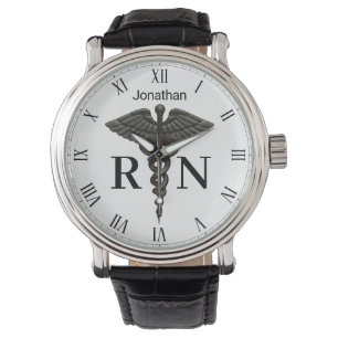 Medical Black Caduceus Registered Nurse Men Watch