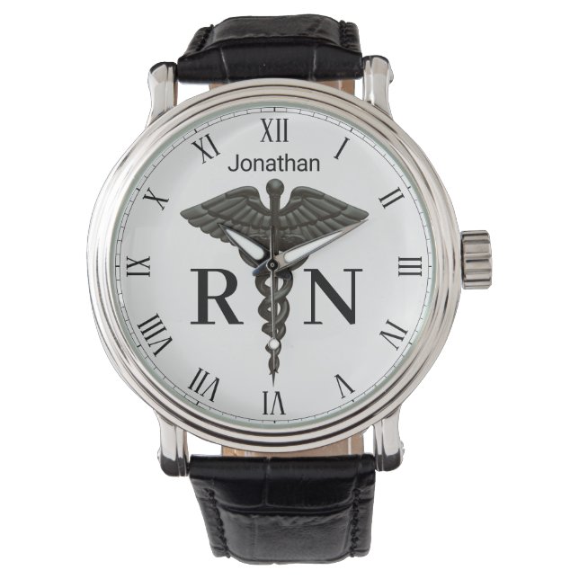 Medical Black Caduceus Registered Nurse Men Watch (Front)