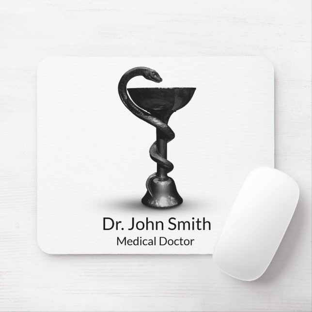 Medical Black Snake Bowl Hygieia White Caduceus Mouse Pad (With Mouse)