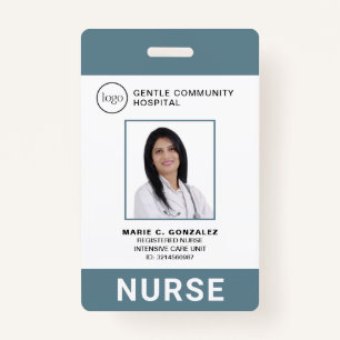 Medical Blue Grey Hospital Logo Photo ID Nurse Badge