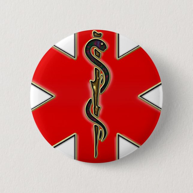 Medical Caduceus 2 Inch Round Button (Front)