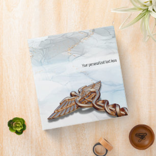 Medical Caduceus Copper Rose Gold Luxury Marble Binder