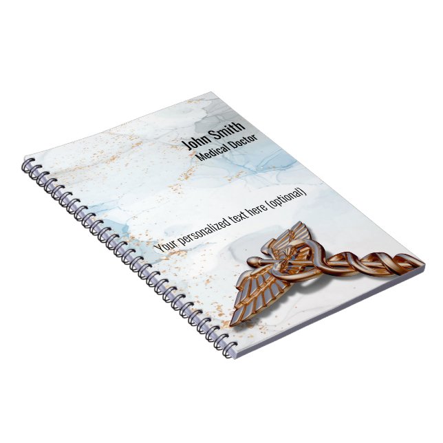 Medical Caduceus Copper Rose Gold Luxury Marble Notebook (Right Side)