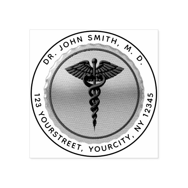 Medical Caduceus Emblem Round Return Address Rubber Stamp (Imprint)