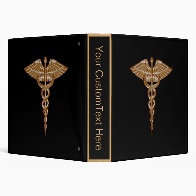 Medical Caduceus Gold Black 3 Ring Binder (Background)