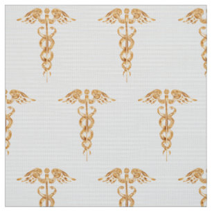 Medical Caduceus Gold Fabric