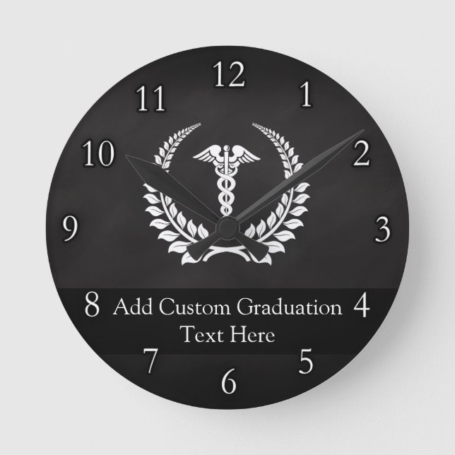 Medical Caduceus Laurel Round Clock (Front)