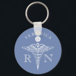 Medical Caduceus Symbol Nurse Monogram Keychain<br><div class="desc">An elegant slate blue custom monogram keychain tailored to the medical profession. It features a spot for the recipients name and monogram in addition to the job title abbreviation flanking both sides of the medical caduceus symbol.</div>