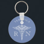Medical Caduceus Symbol Nurse Monogram Keychain<br><div class="desc">An elegant slate blue custom monogram keychain tailored to the medical profession. It features a spot for the recipients name and monogram in addition to the job title abbreviation flanking both sides of the medical caduceus symbol.</div>