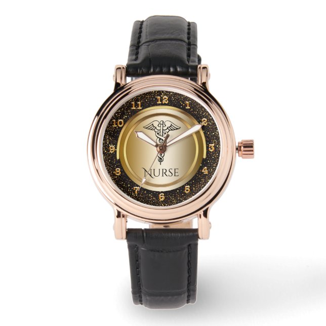 Medical Caduceus Symbol | Nurses Nursing RN Gold Watch (Front)