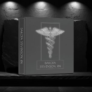 Medical Caduceus Symbol   Silver Charcoal Grey Binder