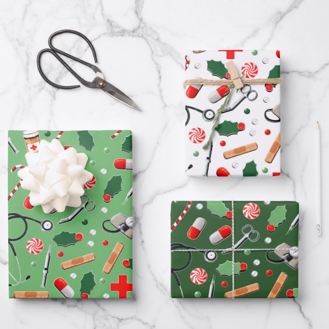 Medical Christmas Gift Wrapping Paper Sheet (Front)