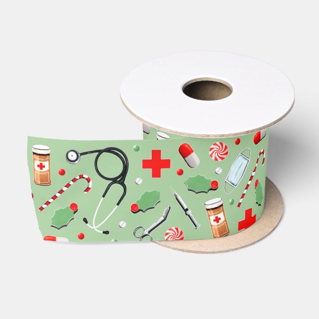 Medical Christmas Satin Ribbon (Spool)