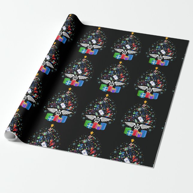 Medical Christmas Tree Nurse Doctor Funny Christma Wrapping Paper (Unrolled)