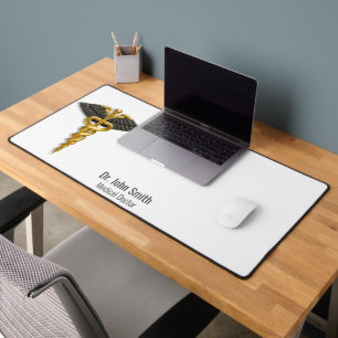 Medical Classy Elegant Gold Caduceus Black Wings Desk Mat