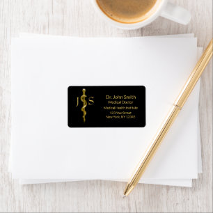 Medical Classy Rod of Asclepius Gold on Black Label