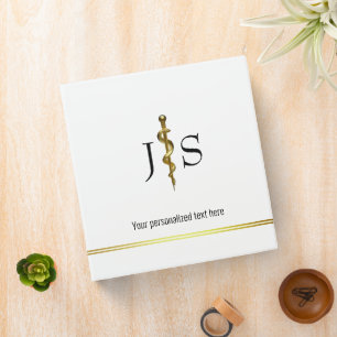 Medical Classy Rod of Asclepius Gold on White Binder
