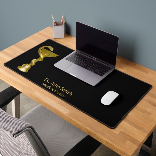 Medical Classy Snake Bowl Hygieia Gold Caduceus Desk Mat (Office 2)