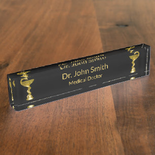 Medical Classy Snake Bowl Hygieia Gold Caduceus Nameplate
