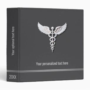 Medical Clean White Detailed Caduceus Warm Grey Binder