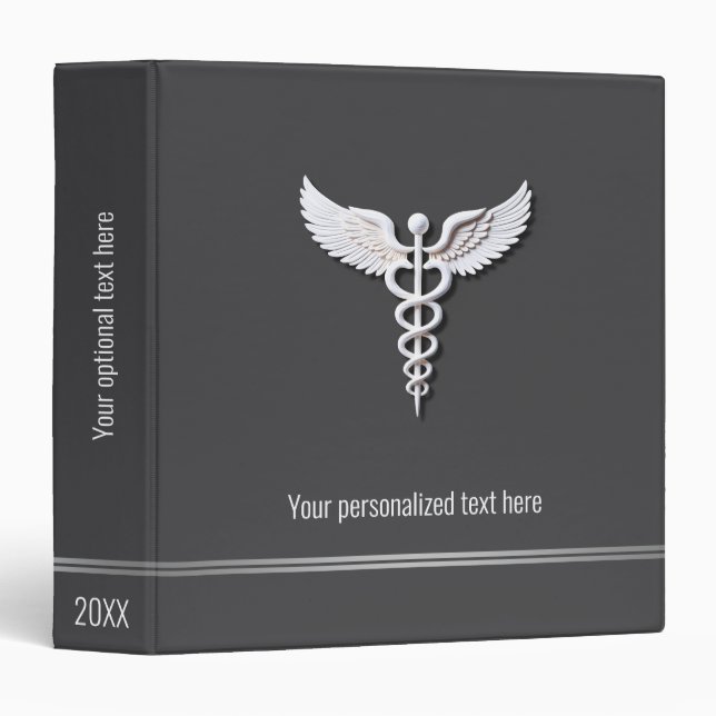Medical Clean White Detailed Caduceus Warm Grey Binder (Front/Spine)