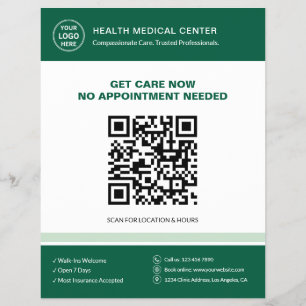 Medical Clinic Doctor QR Walk-In Urgent Care Green Flyer