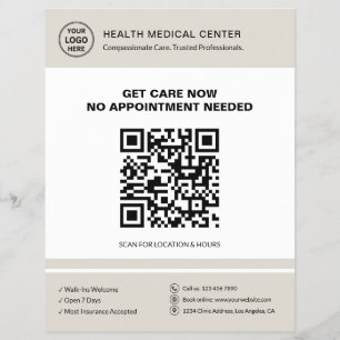Medical Clinic QR Walk-In Urgent Care Beige Flyer