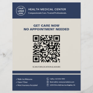 Medical Clinic QR Walk-In Urgent Care Navy Beige Flyer