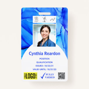 Medical Clinical Photo ID QR Bar Code Fully Vaxxed Badge
