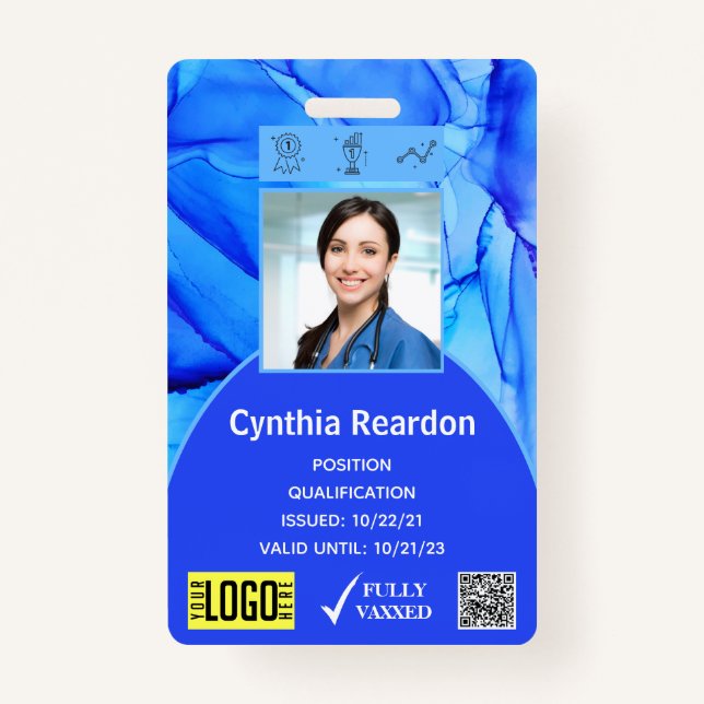Medical Clinical Staff Photo ID QR Bar Code Vaxxed Badge (Front)
