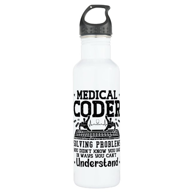Medical Coder Solving Problems Coding Assistant 710 Ml Water Bottle (Front)