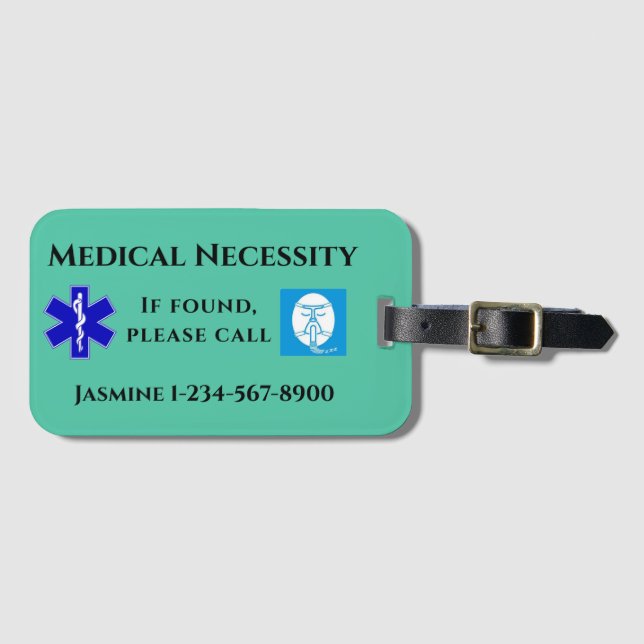 Medical CPAP Carry On Green Black Luggage Tag (Front Horizontal)