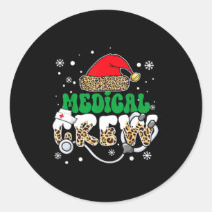 Medical Crew Nurse Leopard Santa Hat Stethoscope C Classic Round Sticker