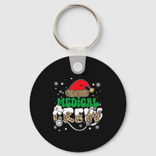 Medical Crew Nurse Leopard Santa Hat Stethoscope C Keychain