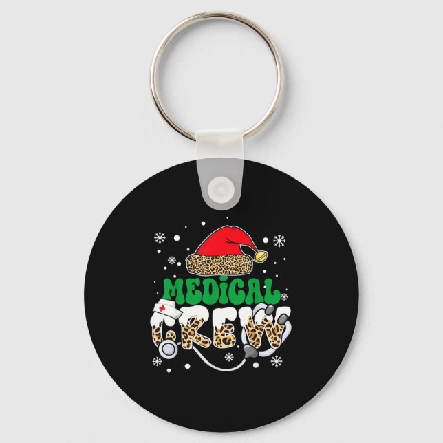 Medical Crew Nurse Leopard Santa Hat Stethoscope C Keychain (Front)