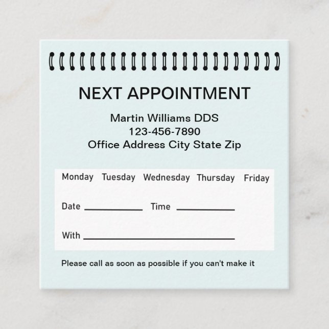 Medical Dentist Appointment Business Cards  (Front)