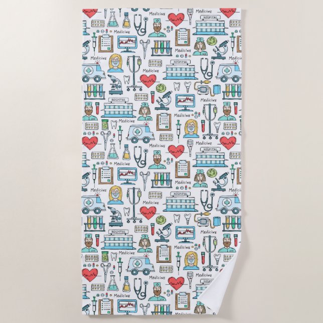 Medical Design Pattern Beach Towel (Front)