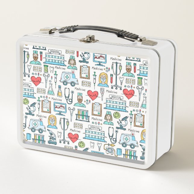 Medical Design Pattern Metal Lunch Box (Front)