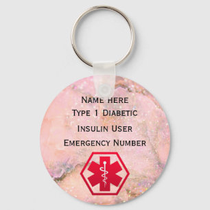 Medical Diabetic Alert Personalized Type 1 or 2 Keychain