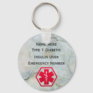 Medical Diabetic Alert Personalized Type 1 or 2 Keychain