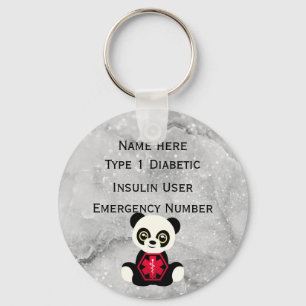 Medical Diabetic ID Alert Personalized Type 1 or 2 Keychain