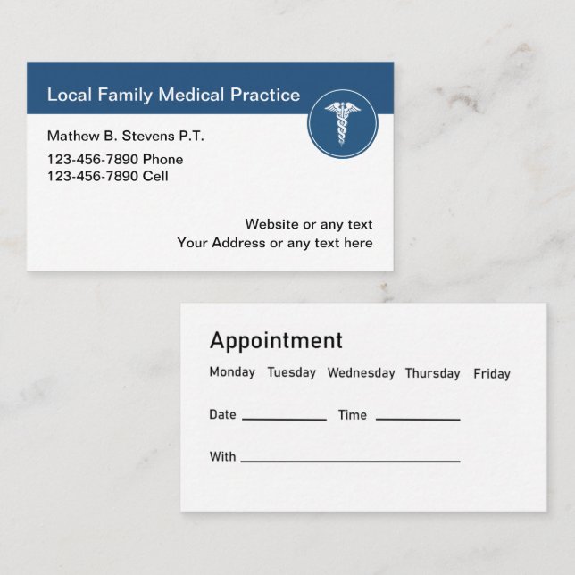Medical Doctor Appointment Business Cards (Front/Back)
