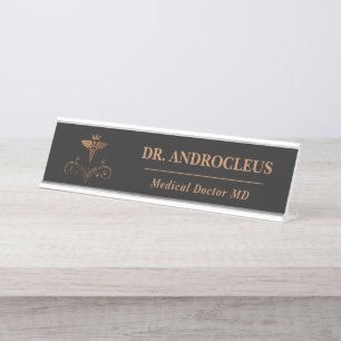 Medical Doctor Black Gold Caduceus Desk Name Plate